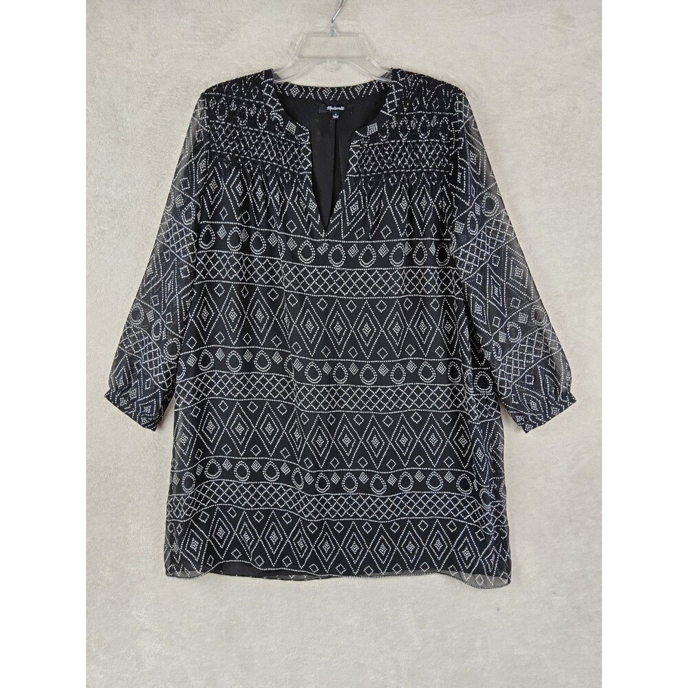 Madewell Women's Long Sleeve V Neck Smocked Shoulder Dress Size S